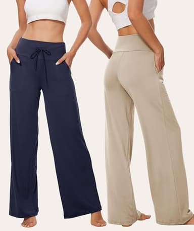 TNNZEET 3 Pack Women's Wide Leg Pants with Pockets - Casual Loose Yoga Trouser Pants Sweatpants Palazzo Lounge Pajama Pants - Image 2