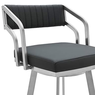 Armen Living Capri Modern 30" Seat Height Gray Faux Leather and Brushed Stainless Steel Metal Swivel Bar Stool for Kitchen Island Counter - Image 6