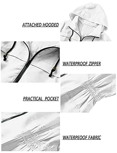 LOMON Womens Lightweight Waterproof Rain Jacket Active Outdoor Hooded Raincoat with Pockets White XXL - Image 6