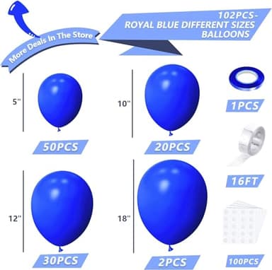 NISOCY Royal Blue Latex Balloon Arch Garland Kit, 102PCS 18In 12In 10In 5In for Baby Shower Graduation Birthday 4th of July Independence Memorial Day Patriotic Party Decorations - Image 2