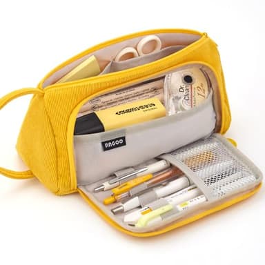 EASTHILL Big Capacity Pencil Case Canvas High Large Storage Pouch Marker Pen Case Simple Stationery Bag School College Office Organizer for Teens Girls Adults Student-Yellow - Image 1