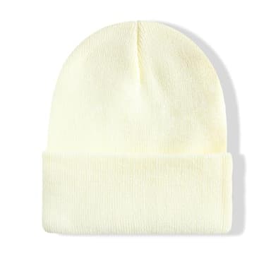 NPJY Unisex Beanie for Men and Women Knit Hat Winter Beanies Beige - Image 1
