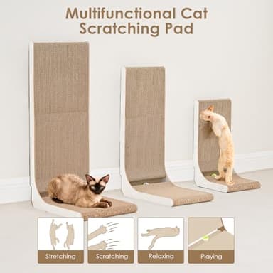 EHEYCIGA Cardboard Cat Scratcher for Indoor Cats, 26.8 Inch L Shaped Vertical Cat Scratching Board with Ball Cat Toy, Large Cat Scratcher Pad, White - Image 7