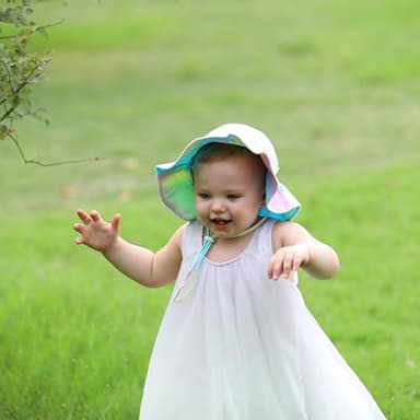 DASMINI Baby Girls Sun Hat Cute Flower Toddler Summer Outdoor Infant Beach Wide Brim(White+tie dye2,6-24M) - Image 5