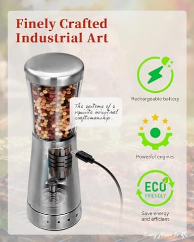 Electric Salt and Pepper Grinder Set with Storage Base, Stainless Steel Rechargeable Salt and Pepper Grinder Set with 4.5 oz Large Capacity, 1.8" Wide Mouth, Adjustable Coarseness, Ideal for Kitchen - Image 4