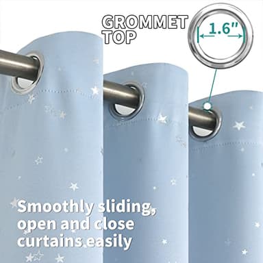BGment Star Room Darkening Curtains for Kids Bedroom - Grommet Thermal Insulated Silver Star Print Kids Curtains for Living Room, Set of 2 Panels, Baby Blue, 52 x 72 Inch - Image 5