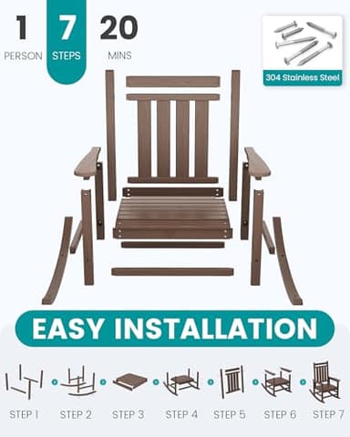 SERWALL Oversized Outdoor Rocking Chair Set of 2, HDPE Rocker for Adults, Patio Rocking Chairs for Porch, Brown - Image 5