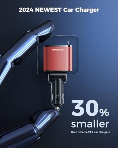 [2024 Upgraded] 4 in 1 Retractable Car Charger, SUPERONE Smaller Fast Car Phone Charger 69W with Cord, USB C and iPhone Car Charger Adapter, Compatible iPhone 17/17 Pro Max/16/15/14/13/12/11, Sumsung - Image 4