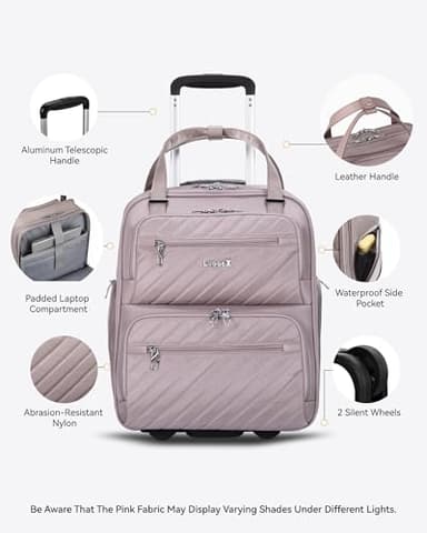 LUGGEX Underseat Carry On Luggage with Wheels, Stylish Lightweight Under Seat Luggage, Soft Sided Personal Item Suitcase for Short Trip (Grey Pink, 16 Inch) - Image 3