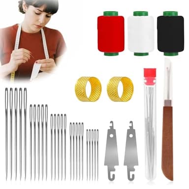 Big Eye Steel Sewing Needles Kit 34PCS | 5 Size Stainless Steel Needles for Hand Sewing Set with Case (34-PCS) - Image 1