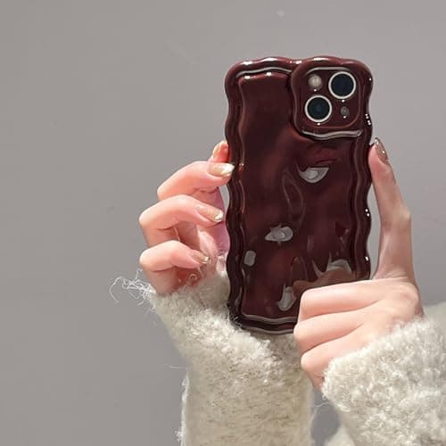 FABSPARK Case for iPhone 14,Cute 3D Solid Color Meteorite Bubble Water Ripple Curly Wavy Frame Case,Soft TPU Shockproof for iPhone 14 6.1 Inch,Wine Red - Image 1