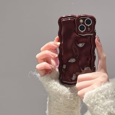 FABSPARK Case for iPhone 14,Cute 3D Solid Color Meteorite Bubble Water Ripple Curly Wavy Frame Case,Soft TPU Shockproof for iPhone 14 6.1 Inch,Wine Red - Image 1