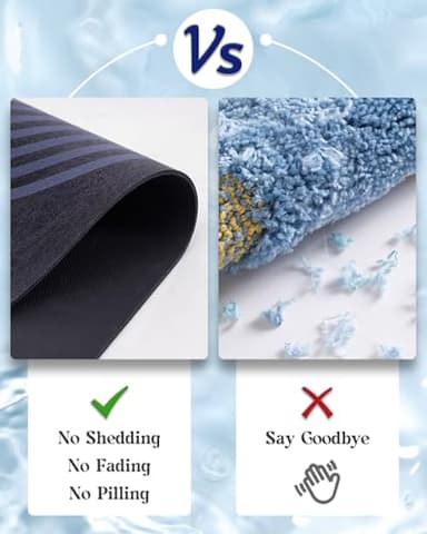 MontVoo -Bath Mat-Non Slip Thin Bathroom Rugs Fit Under Door- Quick Dry Absorbent Faux Suede Surface Grey Bathroom Floor Mats-Shower Rug for in Front of Bathtub Shower Blue Arched 16x24 - Image 7