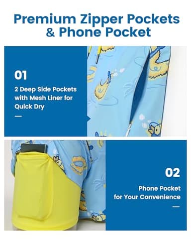 maamgic Mens Swim Trunks with Compression Liner 5" Stretch Athletic Swimming Shorts Quick Dry with Zipper Pockets No-Chafing Board Shorts Blue-Swimming Duck Medium - Image 2