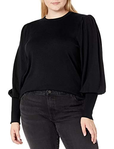 The Drop Women's Vivienne Pleated Shoulder Balloon-Sleeve Crewneck Sweater, Black, L - Image 4