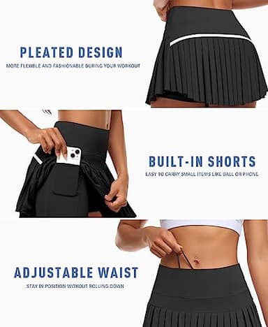 JoyGirl Pleated Tennis Skirt for Women with Shorts High Waisted Golf Skort Mini Skirt Workout Athletic Skorts Skirts with Pockets (Black,Small) - Image 3
