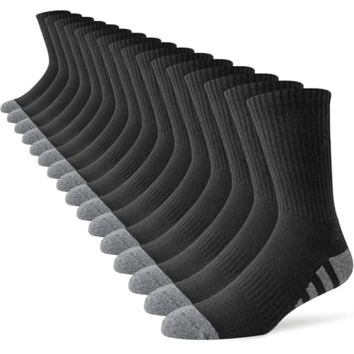 JOYNÉE 8 Pairs Mens Crew Work Cushion Socks Long Athletic Running Socks Workout Breathable Socks,Black,Sock Size:10-13 - Image 1
