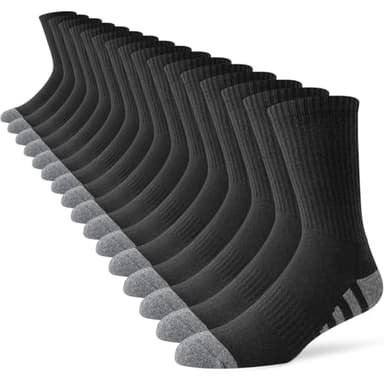 JOYNÉE 8 Pairs Mens Crew Work Cushion Socks Long Athletic Running Socks Workout Breathable Socks,Black,Sock Size:10-13 - Image 1