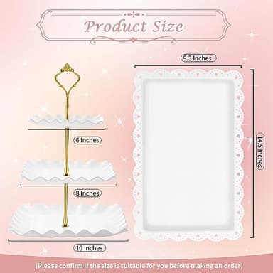 PinCute 5 Pcs Dessert Table Display Set - 2 X Cupcake Stand Holder/Cup Cake Tier Tower & 3 X Serving Tray Combo for Tea Party, Birthday, Baby Shower (Wave Square) - Image 3