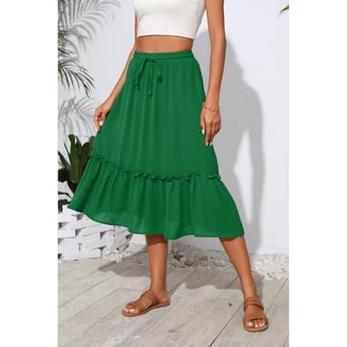 Witsmile Womens Skirts Midi Length with Pockets Flowy Skirts for Women Trendy Summer Beach Cover-Ups(Green,M) - Image 5