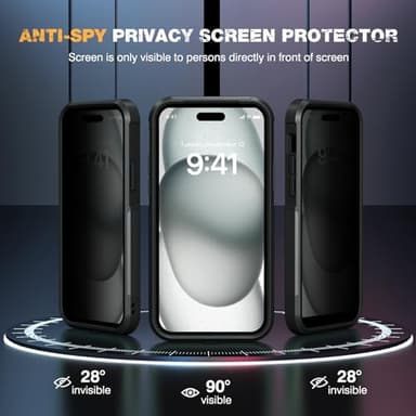 Diaclara Designed for iPhone 15 Case, [with Privacy Screen Protector] [Anti Spy] [Military Grade Drop Protection] Heavy Duty Full-Body Shockproof Phone Case, Black - Image 3