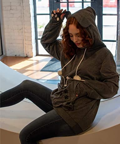 ALYC Unisex Hoodies Pet Holder Cat Dog Large Pouch Carriers Pullover with Cat Printing Sweatshirt (Dark Grey-Classic Version, XXXL) - Image 3