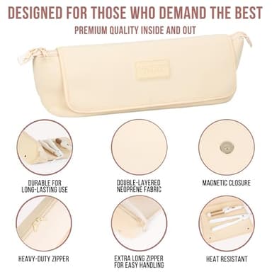 BAREFOOT CARIBOU Hair Tools Travel Bag and Heat Resistant Mat for Flat Irons, Straighteners, Curling Iron, and Haircare Accessories, 2-in-1 design, with Interior Pockets, Portable Organizer (Ivory) - Image 8