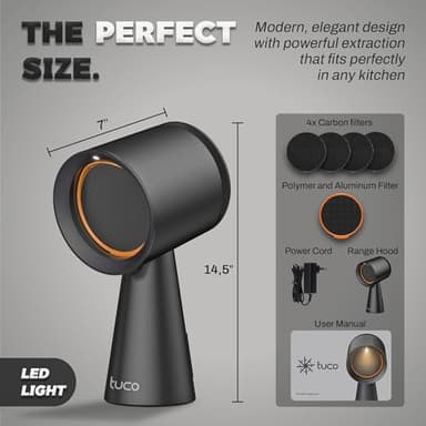 TUCO Portable Range Hood, Desktop Kitchen Exhaust Fan with 3 Speeds, Triple Filter Polymer, Aluminum & Carbon, Low Noise, Oil Collection Cup, Smoke Air Purifier for Indoor BBQ, Hot Pot and RV Kitchens - Image 4