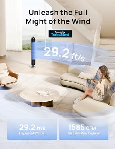 Dreo Tower Fan and Heater Combo, 29.2ft/s Standing Fans for Bedroom, 17 Levels, 6 Modes, 120° Oscillation, 42 Inch, 12H Timer, 25dB Quiet, with Remote, for Office, Large Room, Silver - Image 3