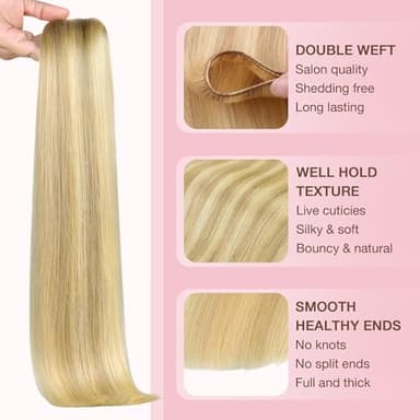 GOO GOO Sew in Hair Extensions Real Human Hair, Weft Hair Extensions Human Hair, 18D/22F Dirty Blonde Highlights 22inch 110g, Weft Bundles Straight Silky Remy Hair - Image 5