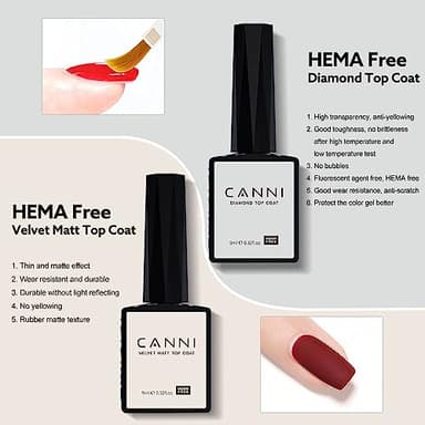 CANNI 6Pcs 9ml Hema-Free Nail Dehydrator Primer, Base Coat Reinforce Diamond Gel Top Coat and Matte Top Coat Gel Nail Polish Set, Soak Off LED Nail Gel Polish Set Nail Art Starter Manicure Salon - Image 4