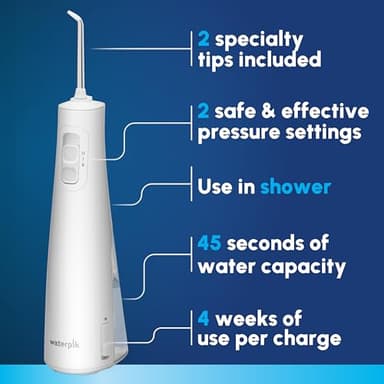 Waterpik Cordless Pulse Rechargeable Portable Water Flosser for Teeth, Gums, Braces Care and Travel with 2 Flossing Tips, Waterproof, ADA Accepted, WF-20 White, Packaging May Vary - Image 2