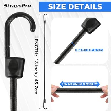 Bungee Cords with Hooks, 18 Inch 12 Pack Heavy Duty Outdoor Elastic Bungee Straps, Bungee Cords with Hooks for Securing Tarps, Luggage, Tents, Bikes - Image 6
