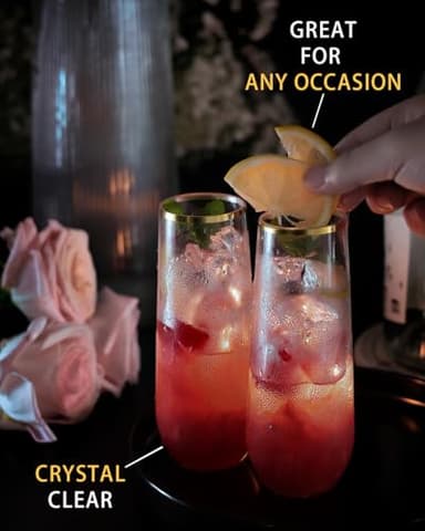 Maaacute 24 Pcak Champagne Flutes Plastic, 9 Oz Disposable Stemless Mimosa Gold Rim Toasting Glasses, Clear Crystal Plastic Cocktail Cups for Party Wedding Birthday - Image 3