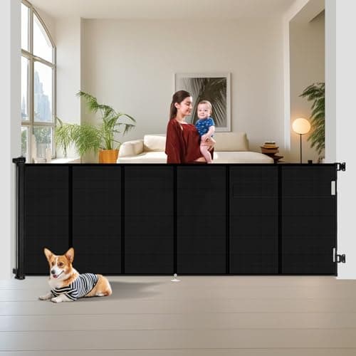 Miumoon 48" Extra Tall Retractable Baby Gates, 150" Retractable Gates with Reinforced Strip Design to Prevent Crawling Through, 12 FT Retractable Dog Gate - Image 1