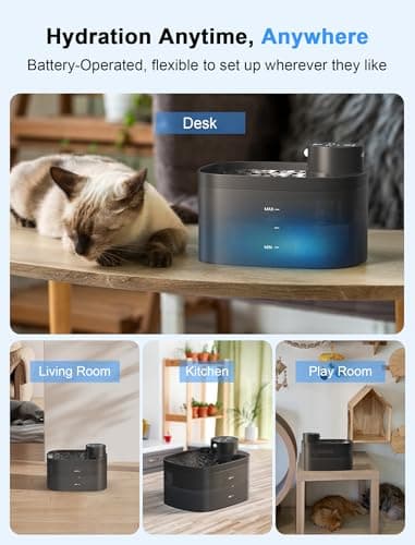 Battery Operated Cat Water Fountain, 84OZ/2.5L Wireless Pet Water Fountain for Cats Indoor, Cat Fountain with Motion Sensor, Ultra Quiet Pump, Black (Black) - Image 4