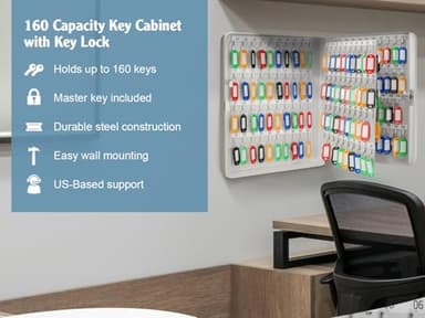 Barska 160-Position Key Cabinet Lock Box – Adjustable Numbered Hooks, Color-Coded Key Tags, Steel Construction – Gray Finish - Image 2