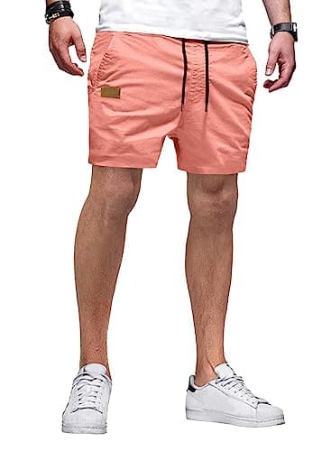 JMIERR Shorts Men Casual - Cotton Drawstring Summer Beach Stretch Twill Chino Golf Dress Shorts with Pockets Elastic Waist, L, A4 Pink - Image 3