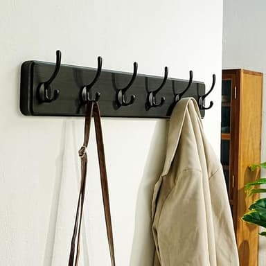 Dseap Wall Mounted Coat Rack: 24" Long, Patented, Heavy-Duty, 6-Double-Hooks Wooden Hanger Rail for Winter Coats, Hat, Jacket, Clothing - Black, Pack of 2 - Image 5