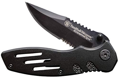 Smith & Wesson Accessories Extreme Ops SWA24S 7.1in S.S. Folding Knife with 3.1in Serrated Clip Point Blade and Aluminum Handle for Outdoor, Tactical, Survival and EDC - Image 1