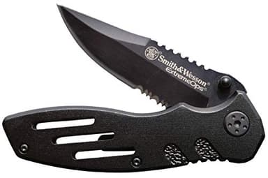 Smith & Wesson Accessories Extreme Ops SWA24S 7.1in S.S. Folding Knife with 3.1in Serrated Clip Point Blade and Aluminum Handle for Outdoor, Tactical, Survival and EDC - Image 1