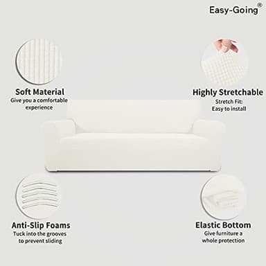 Easy-Going Stretch Sofa Slipcover 1-Piece Sofa Cover Furniture Protector Couch Soft with Elastic Bottom for Kids, Polyester Spandex Jacquard Fabric Small Checks (Sofa, Cream) - Image 3