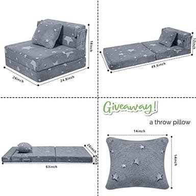 MeMoreCool Glow Star Pattern Tri-Fold Sofa Bed for Kids, Foldable Futon Chair and Floor Couch, Convertible Trifold Mattress for Playroom - Image 3