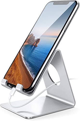Lamicall Cell Phone Stand, Desk Phone Holder Cradle, Compatible with Phone 12 Mini 11 Pro Xs Max XR X 8 7 6 Plus SE, All Smartphones Charging Dock, Office Desktop Accessories - Silver - Image 1