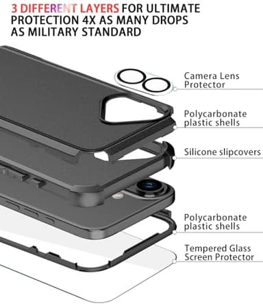 Diverbox for iPhone 16 Case [Shockproof] [Dropproof] [Tempered Glass Screen Protector + Camera Protectors] Heavy Duty Protection Phone Case Cover for Apple iPhone 16 (Black) - Image 5
