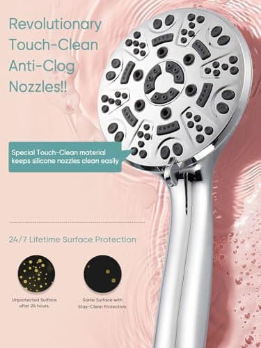 Cobbe High Pressure 8 Functions Shower Head with handheld - Powerful Detachable Shower Head Set for Low Water Pressure - Tool-less 1-Min Installation, Extra Long 60" Stainless Steel Hose (Chrome) - Image 6