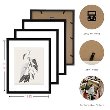 ArtbyHannah Framed Wall Art, 11x14 inch Black Plant Wall Decor with Grey Picture Frames for Dinning Room Living Room Decorations (4 Pack) - Image 4