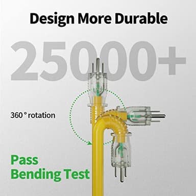 POWGRN 50 ft 12/3 Outdoor Extension Cord Waterproof Heavy Duty with Lighted Indicator End 12 Gauge 3 Prong, Flexible Cold-Resistant Long Power Cord Outside, 15Amp 1875W SJTW Yellow ETL Listed - Image 3