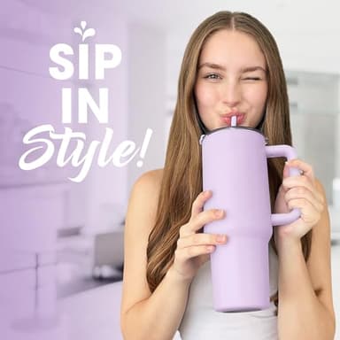 osse 40oz Tumbler with Handle and Straw Lid | Double Wall Vacuum Reusable Stainless Steel Insulated Water Bottle Travel Mug Cup | Modern Insulated Tumblers Cupholder Friendly (Orchid) - Image 6