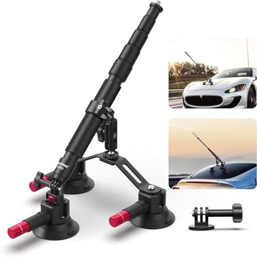 NEEWER Triple Suction Cup Car Mount Kit with 2in1 Extension Pole/Selfie Stick, Quick Release Outside Windshield Magic Arm Camera Mount with Action Camera Adapter Compatible with GoPro Insta360, CA065 - Image 1